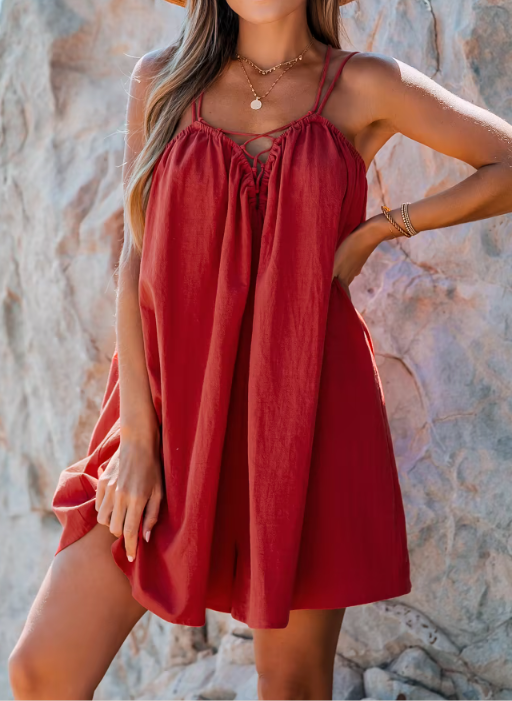 NTG Fad DRESS Red / S Ruffled Tie Backless Camisole-(Hand Made)