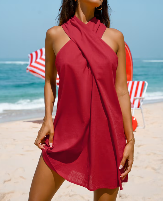 NTG Fad DRESS Red / S Sunshine Crisscross Halter Dress-(Hand Made)