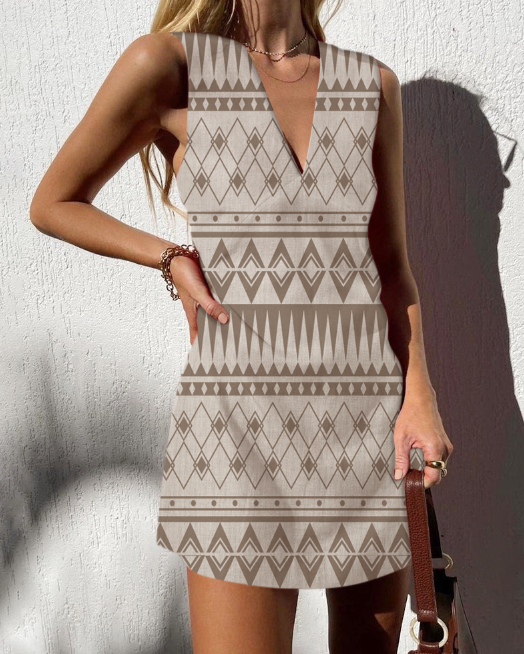 NTG Fad Dress Rhombus geometric print V-neck vest dress-(Hand Made)