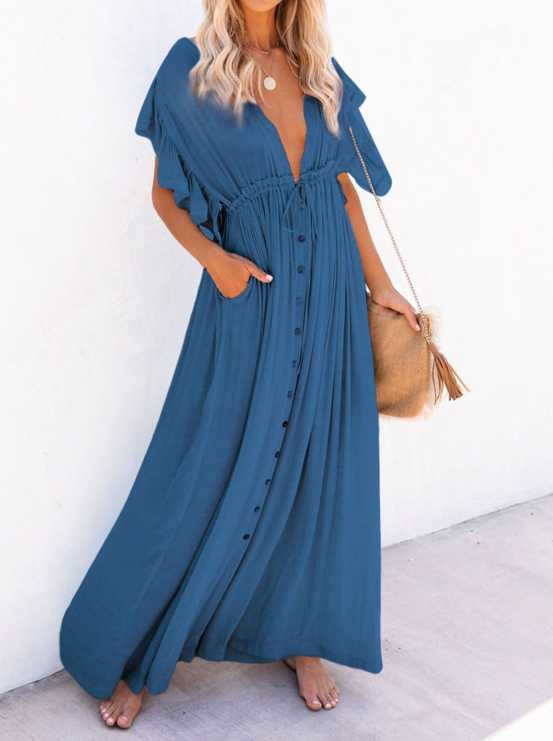 NTG Fad Dress royal blue / one size V Neck Seaside Resort Beach Dress