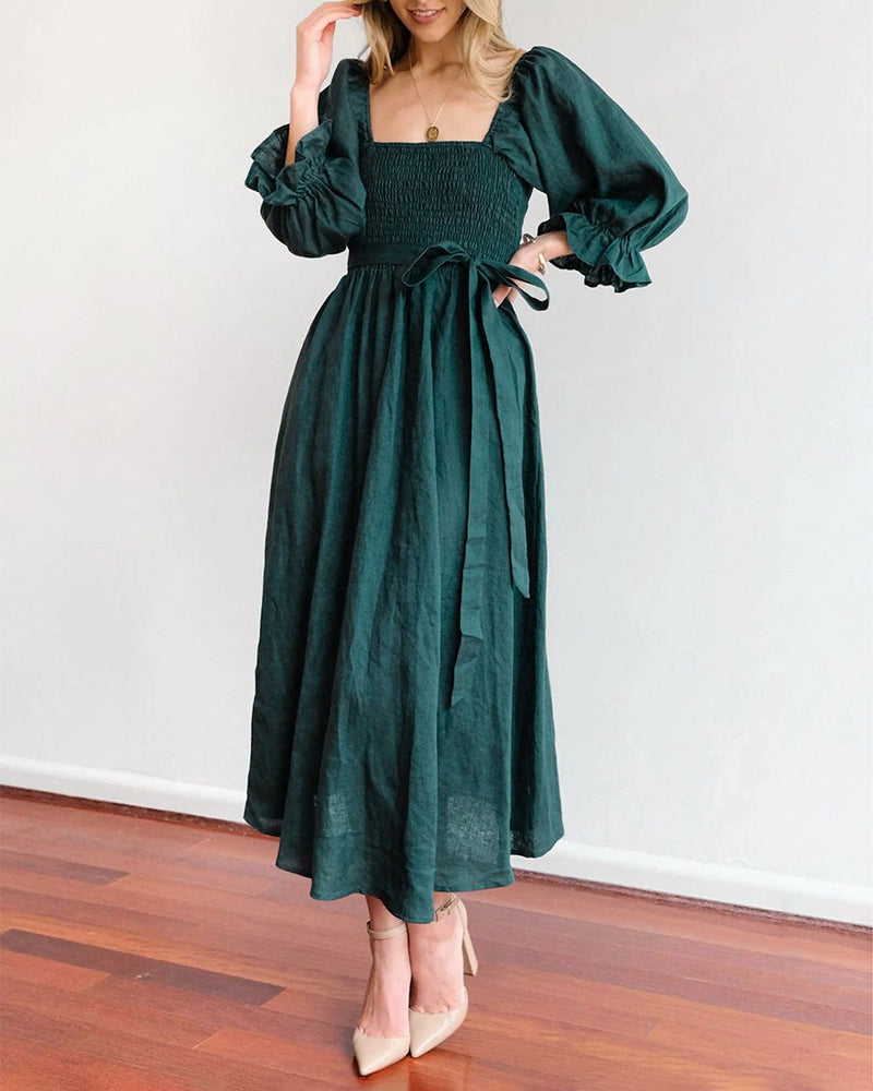 NTG Fad Dress Ruffled Lantern Sleeve Multi-Wear Elegant Midi Dress