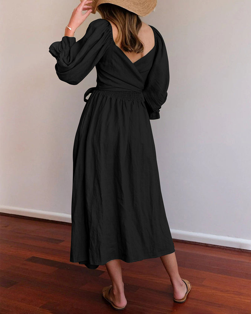 NTG Fad Dress Ruffled Lantern Sleeve Multi-Wear Elegant Midi Dress