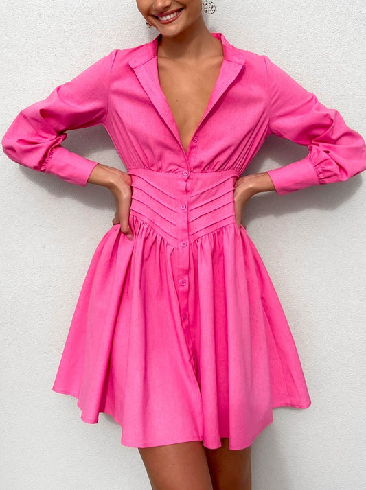 NTG Fad DRESS S / PINK Long Sleeve Barbie Pink Mini Dress