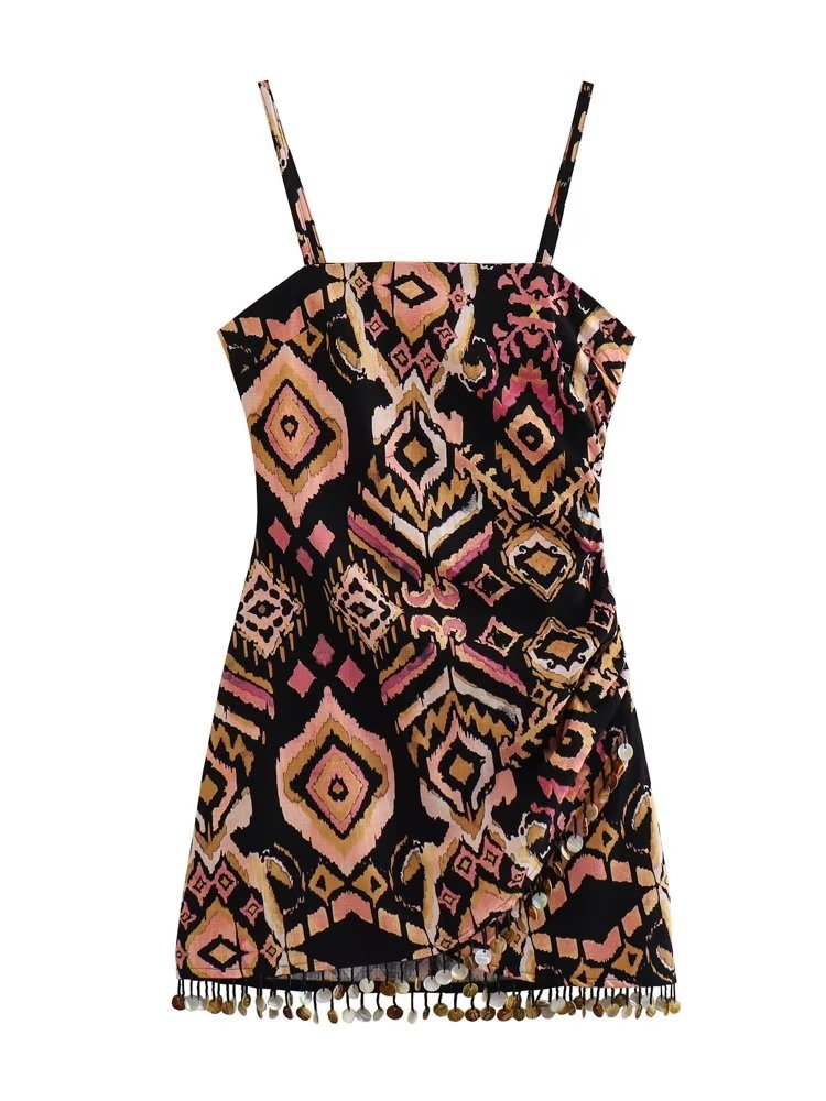NTG Fad Dress Sequined Fringed Print Slip Dress