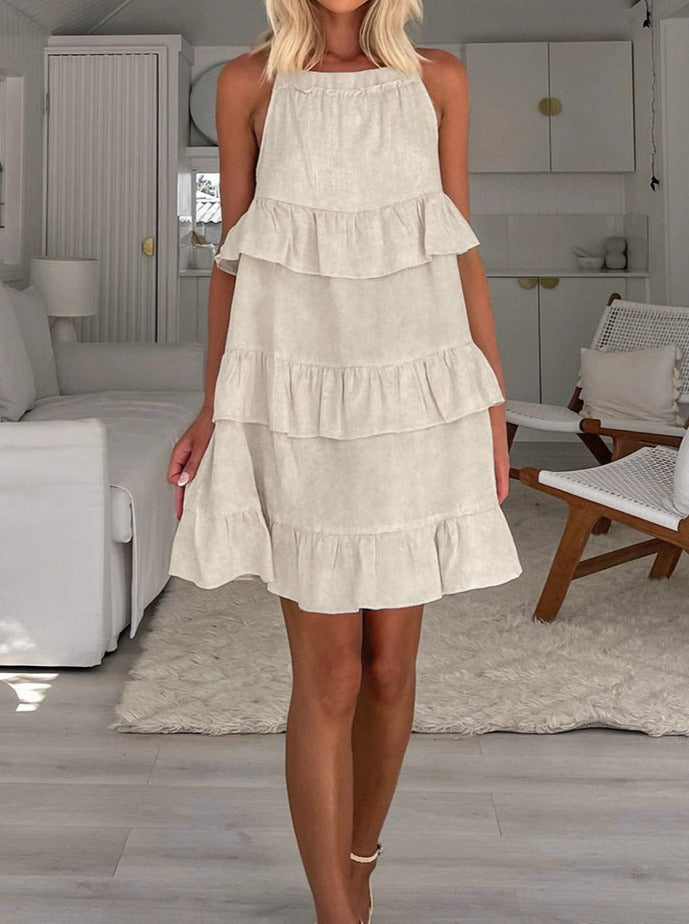 NTG Fad Dress Short cotton and linen suspender dress home wear