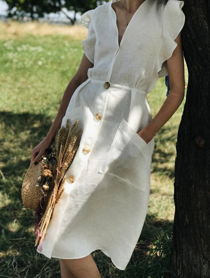 NTG Fad DRESS Simple Romantic Linen Dress-(Hand Made)
