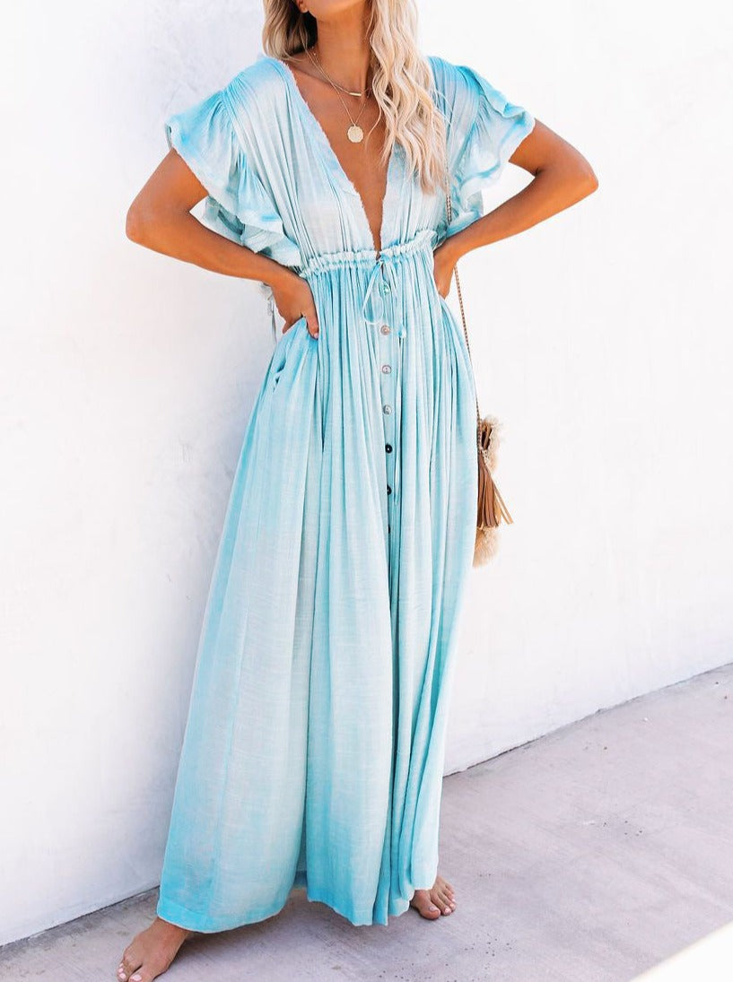 NTG Fad Dress sky blue / one size V Neck Seaside Resort Beach Dress
