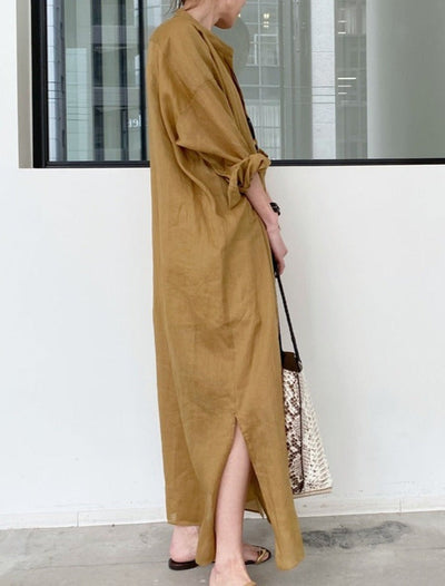NTG Fad DRESS Solid Color Linen Loose Thin Dress