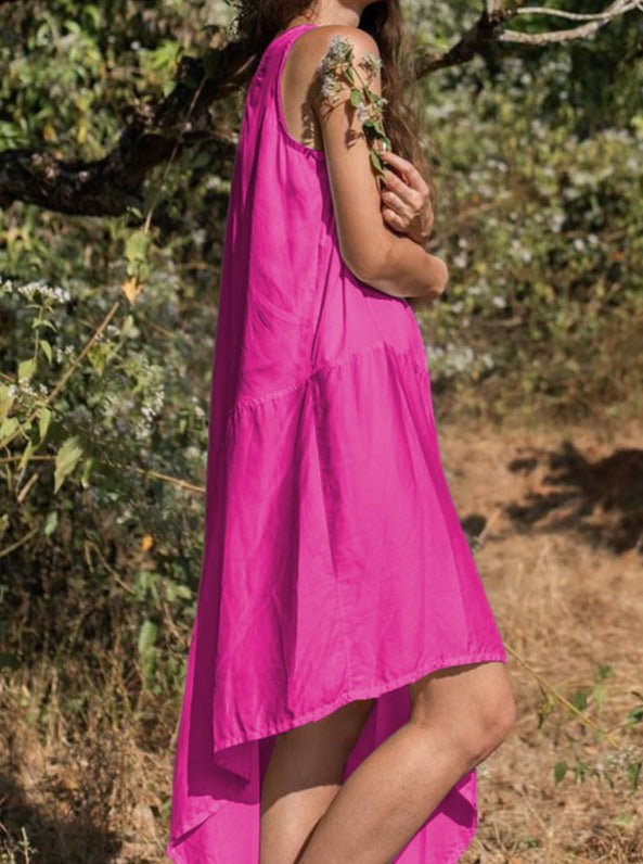 NTG Fad DRESS Solid Color Sleeveless Irregular Slit Dress
