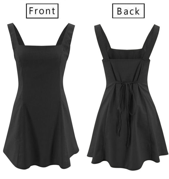 NTG Fad Dress Spaghetti Strap Square Neck Casual Belted Pocket Mini Dress