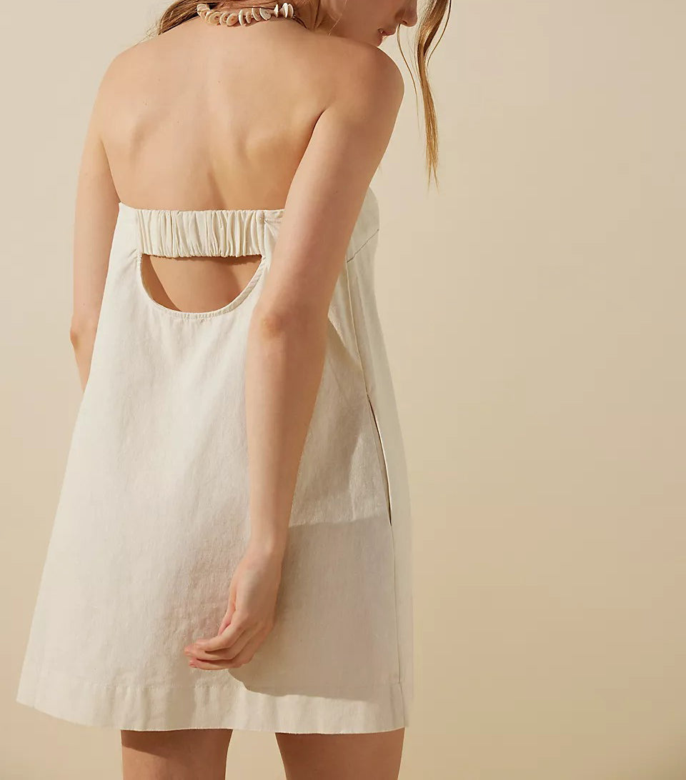 NTG Fad Dress Strapless cutout cotton linen mini skirt (Hand Made)