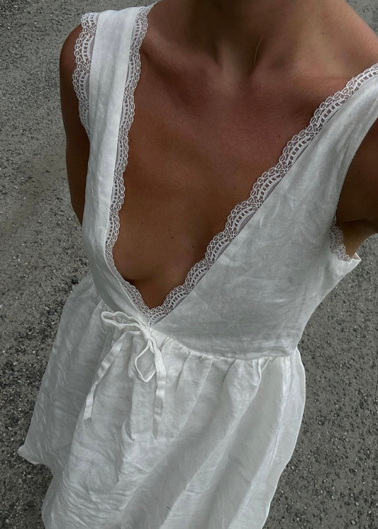NTG Fad Dress V-neck lace paneled dress-（Hand Made）