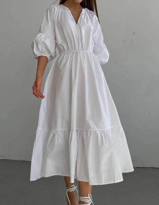 NTG Fad DRESS V-neck mid-sleeve A-line skirt