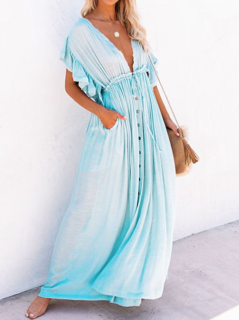 NTG Fad Dress V Neck Seaside Resort Beach Dress