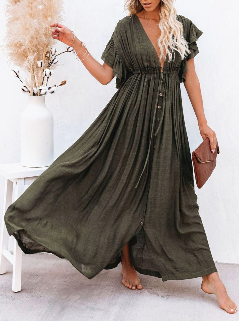 NTG Fad Dress V Neck Seaside Resort Beach Dress