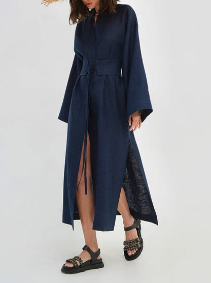 NTG Fad Dress Vintage cotton and linen long-sleeved robe dress