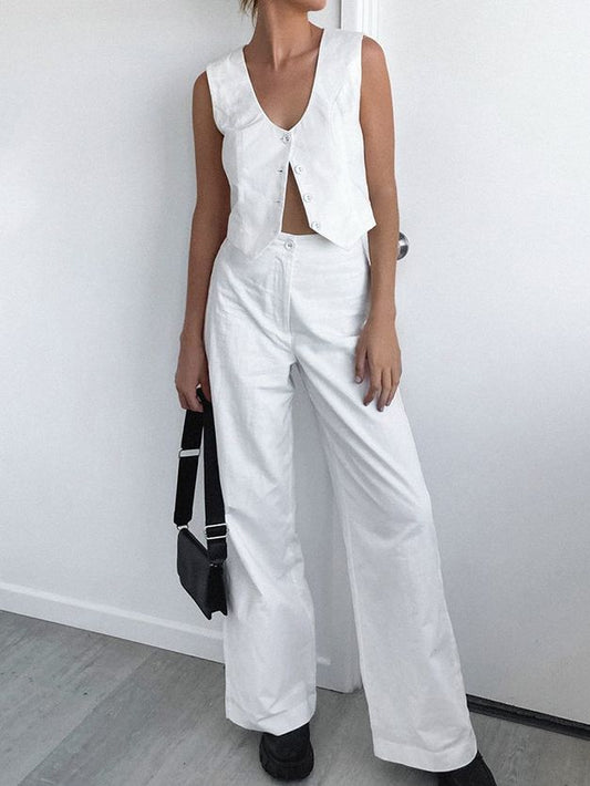 NTG Fad Dress White / L Cotton linen commuter vest set