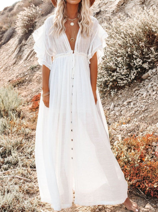 NTG Fad Dress white / one size V Neck Seaside Resort Beach Dress