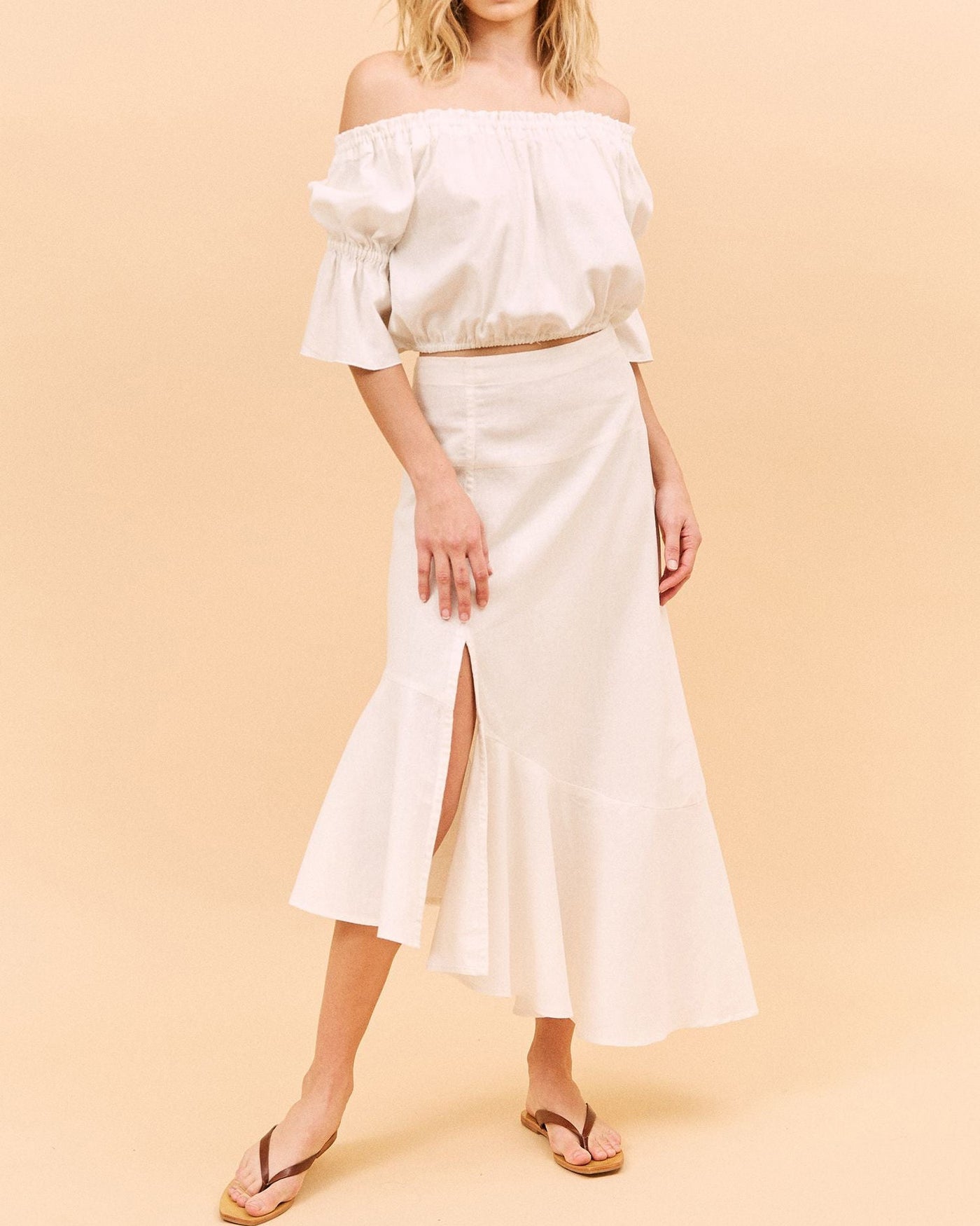 NTG Fad Dress White / S Asymmetric linen dress set