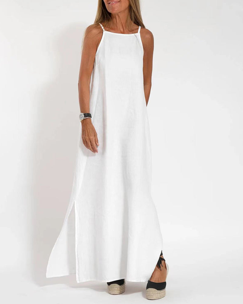 NTG Fad Dress White / S Casual Loose Sleeveless Spaghetti Side Split Maxi Dress