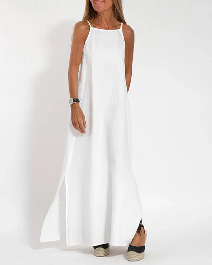 NTG Fad Dress White / S Casual Loose Sleeveless Spaghetti Side Split Maxi Dress
