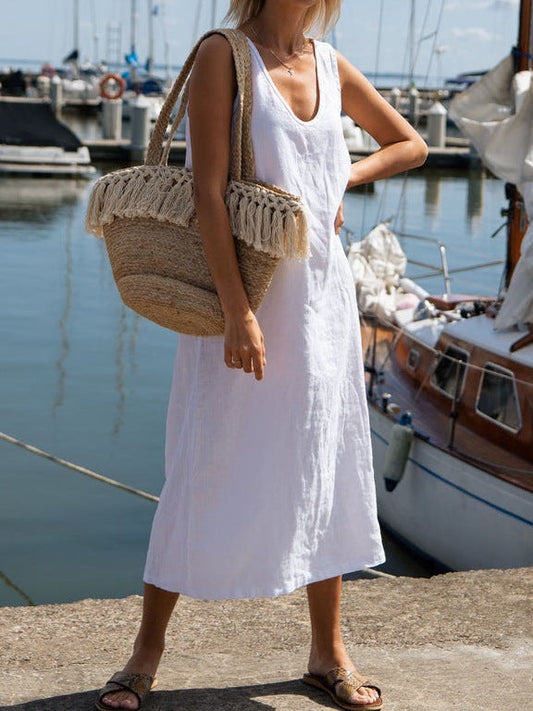 NTG Fad DRESS White / S Cotton linen simple and comfortable sleeveless vest dress