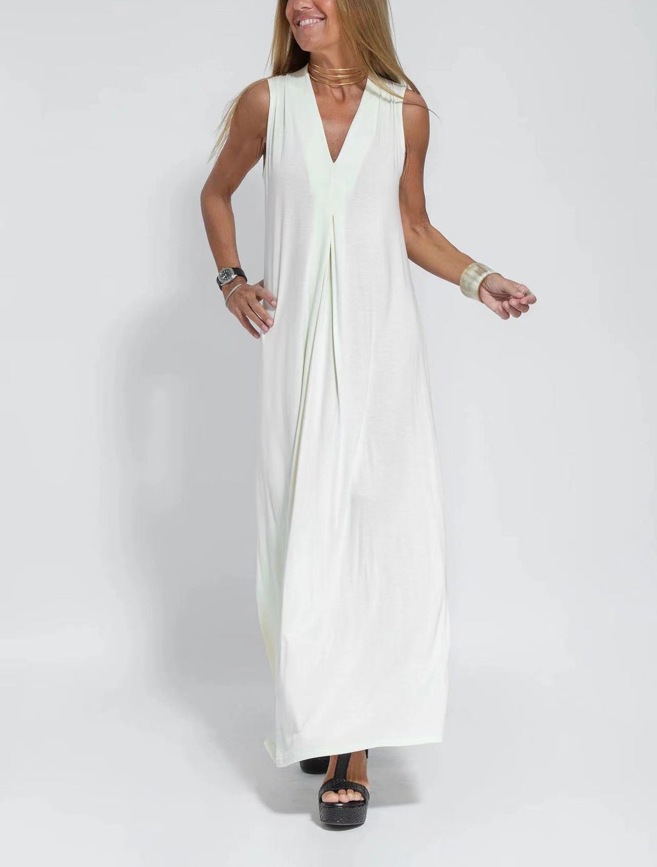 NTG Fad Dress White / S Elegant Solid Color Sleeveless Maxi Dress