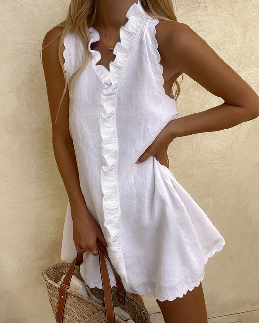 NTG Fad DRESS white / S Lace Solid Color Sleeveless Loose Tank Dress
