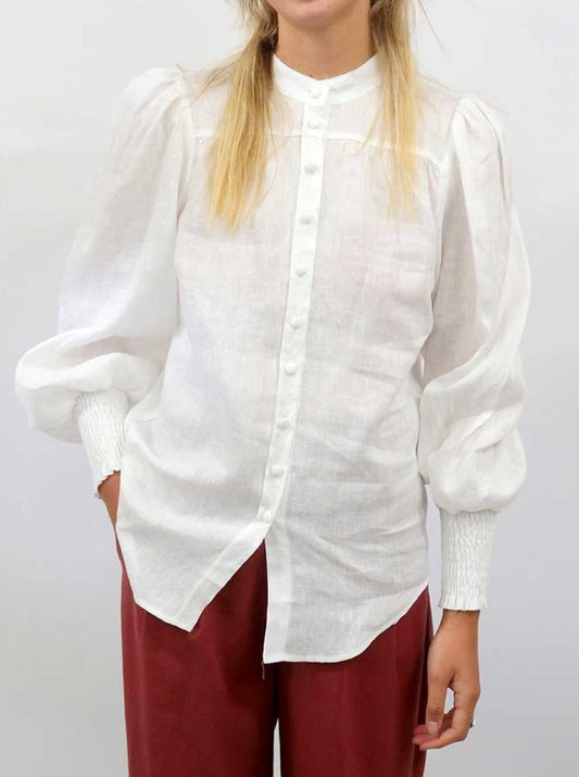 NTG Fad Dress White / S Linen Elastic Cuff Shirt-(Hand Made）