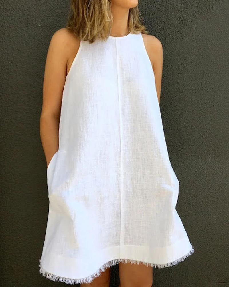 NTG Fad DRESS White / S Loose Ladies Cotton Linen Amazon Dress