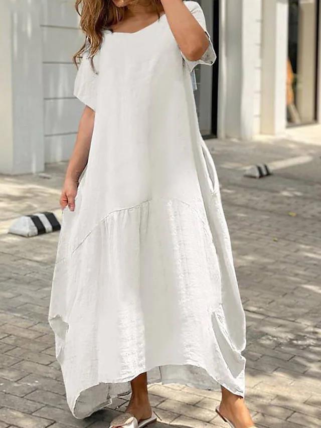 NTG Fad DRESS White / S Loose plus size cotton linen long dress