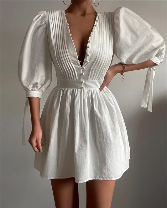 NTG Fad DRESS white / S Puff Sleeve Mini Dress-(Hand Made)