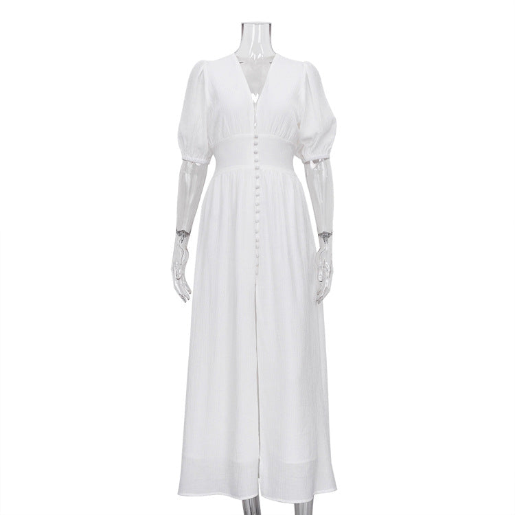 NTG Fad DRESS White / S Puff Sleeve Slim Slit Long Dress