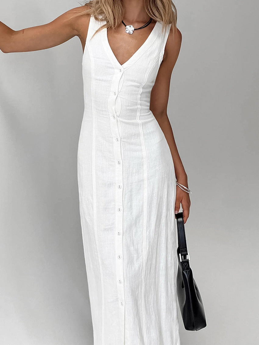 NTG Fad Dress White / S Pure cotton niche sleeveless long straight skirt