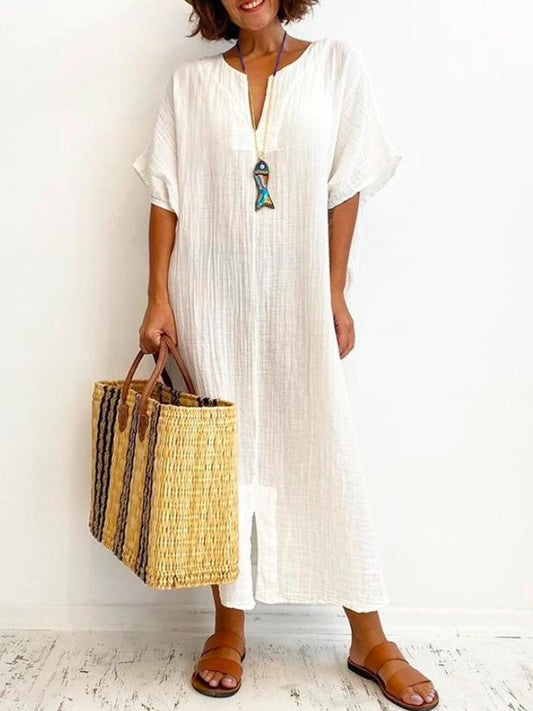 NTG Fad DRESS White / S Solid Color Cotton Casual Relaxed Dress