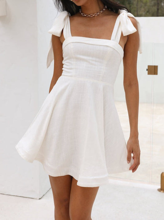 NTG Fad Dress white / S Solid Color Slim Strap Backless Dress