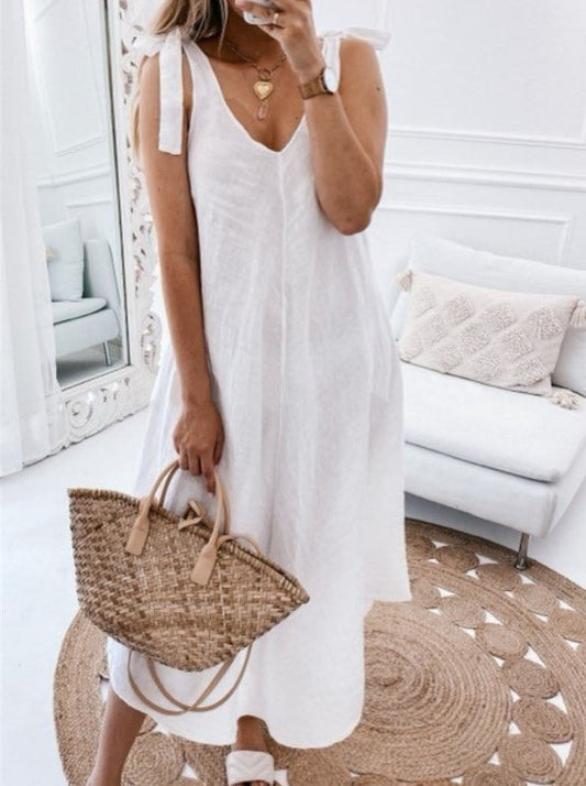 NTG Fad DRESS White / S Solid Color Sling Loose Dress