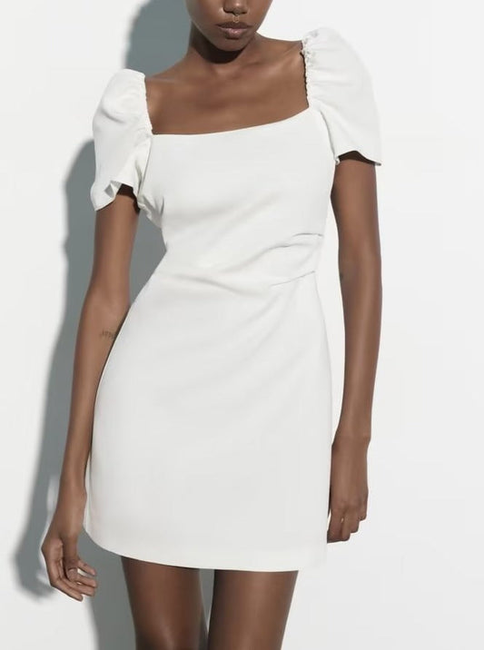 NTG Fad Dress white / XS Sexy Square Neck Backless Linen Short Dress