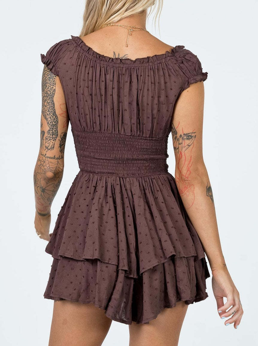 NTG Fad Dress Wrapped chest short-sleeved one-shoulder cotton and linen embroidered skirt