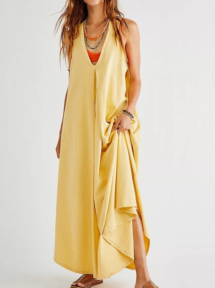 NTG Fad DRESS Yellow / S Cotton and Linen Sleeveless Two Pocket Ethnic Dress