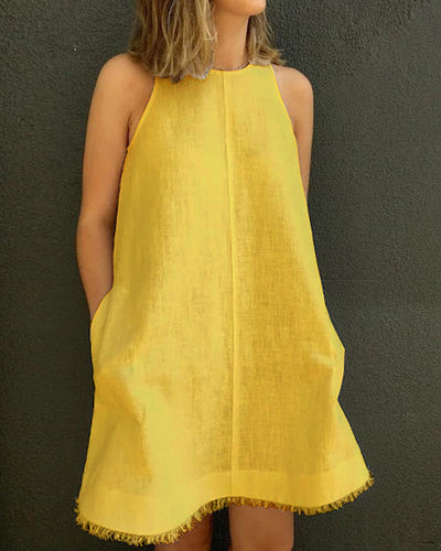 NTG Fad DRESS Yellow / S Loose Ladies Cotton Linen Amazon Dress