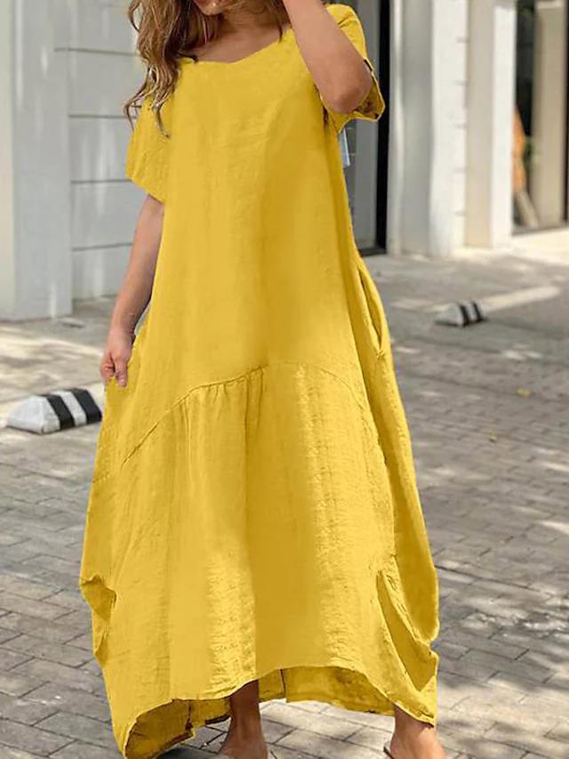 NTG Fad DRESS Yellow / XL Loose plus size cotton linen long dress