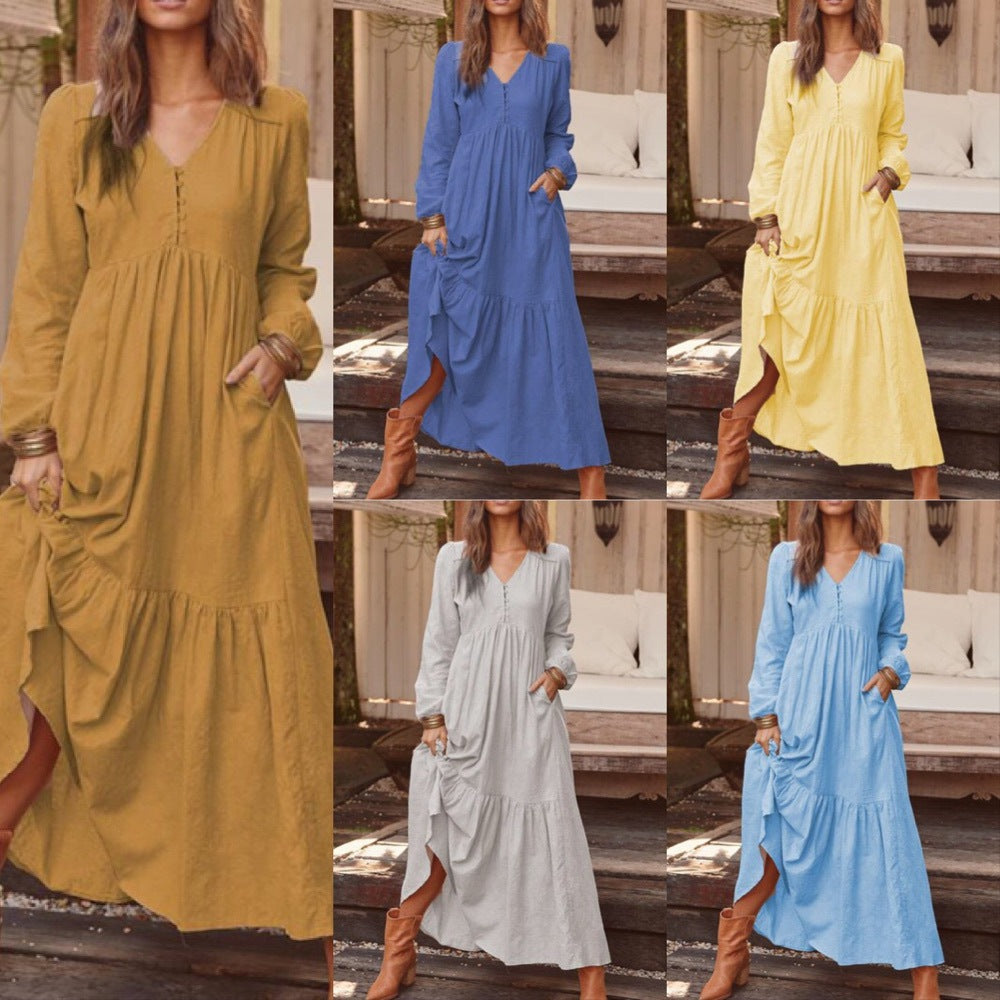 NTG Fad Dresses 2023 autumn and winter cotton and linen casual long-sleeved dress