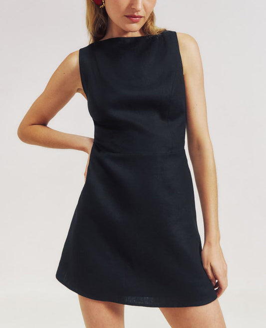 NTG Fad Dresses Black / S(4-6) Sleeveless Linen Fit & Flare Dress (Hand Made)