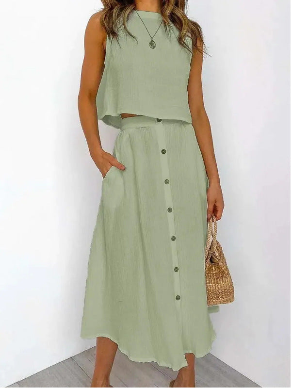 NTG Fad Dresses Green / S Casual Summer Women Tank Top and Skirts Suits