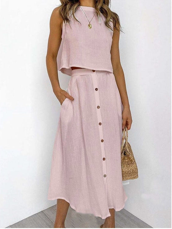 NTG Fad Dresses Pink / S Casual Summer Women Tank Top and Skirts Suits