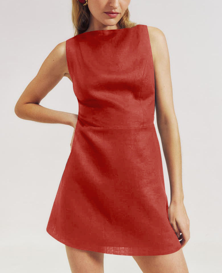 NTG Fad Dresses Red / S(4-6) Sleeveless Linen Fit & Flare Dress (Hand Made)