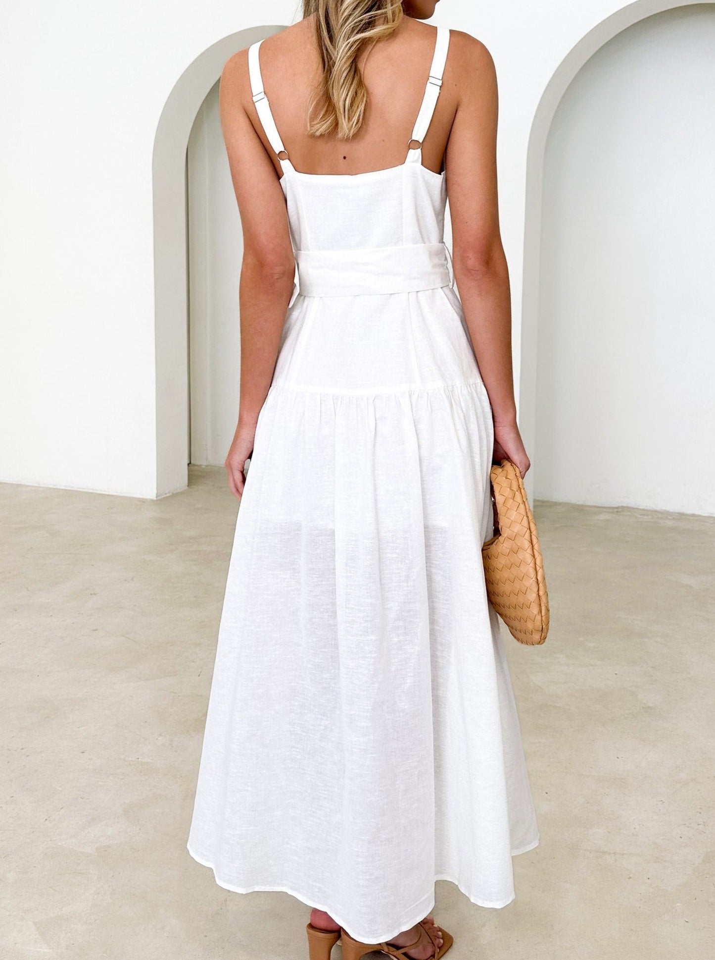 NTG Fad Dresses Rosario Linen Midi Dress - Off White-(Hand Made）