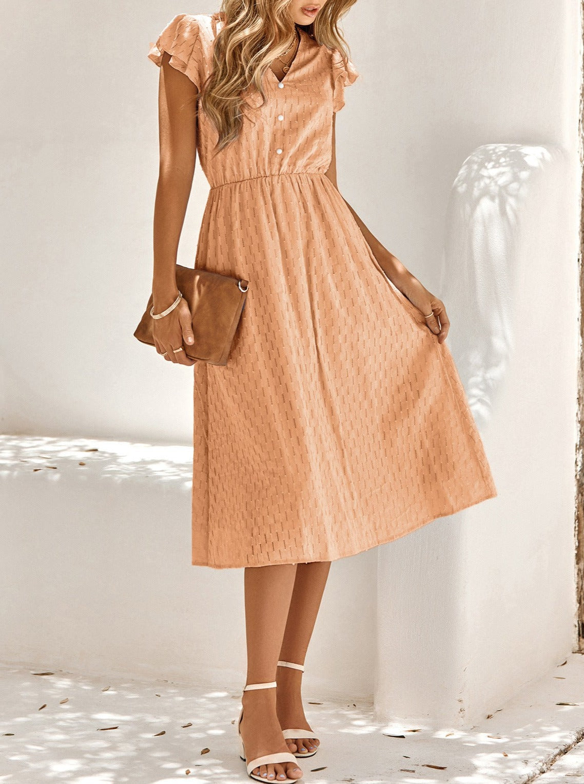 NTG Fad Dresses Summer new solid color V-neck waist dress