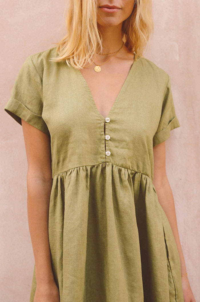 NTG Fad Dresses SUNCHASER Dress - light khaki linen